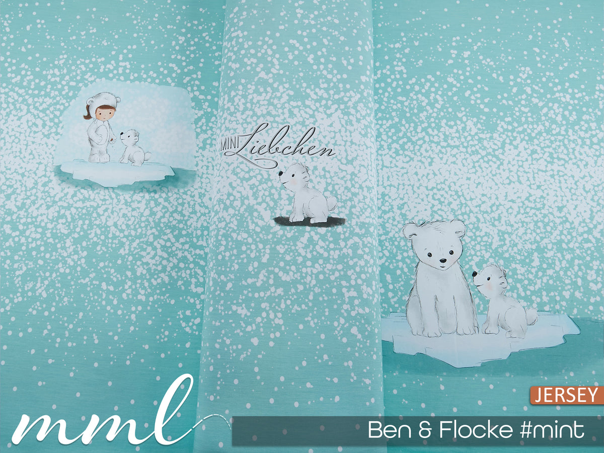 Jersey-Stoff "Elli & Flocke #mint" (1Panel/ ca.0,75m)