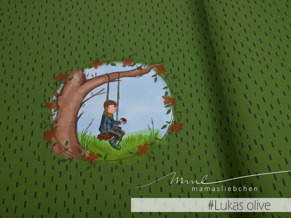 Jersey-Stoff "Fall Kid #Lukas olive" (1 Panel, ca. 0,55m)