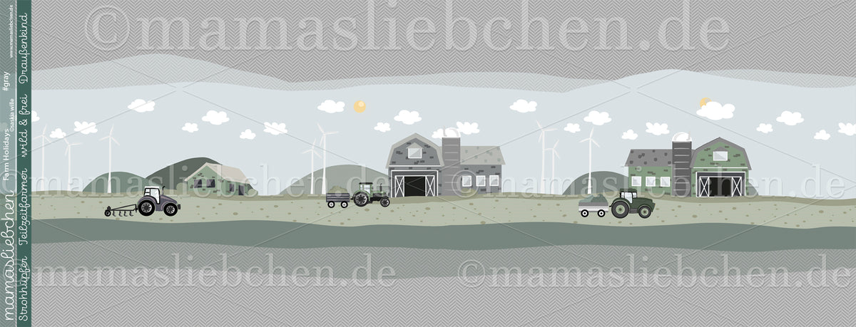 Jersey-Stoff Bauernhof Traktor "Farm Holidays #gray" (1Panel/ ca.0,65 m)