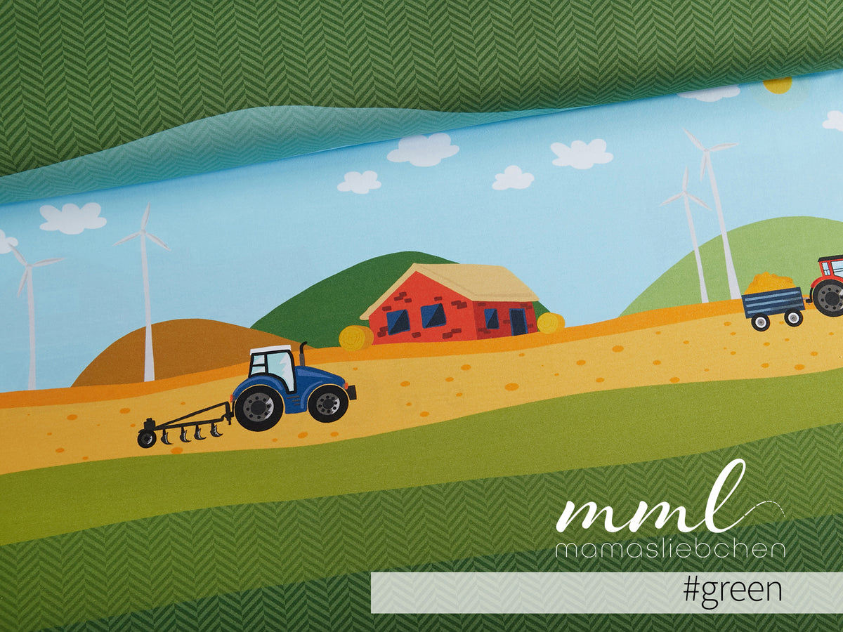 Jersey-Stoff "Farm Holidays #green" (1Panel/ ca.0,65 m)