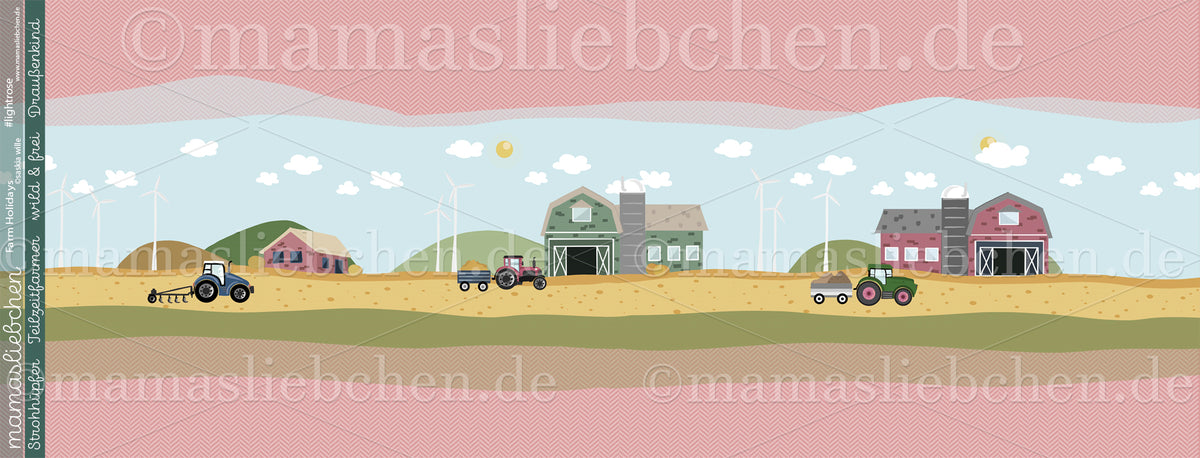 Jersey-Stoff Bauernhof Traktor "Farm Holidays #lightrose" (1Panel/ ca.0,65 m)