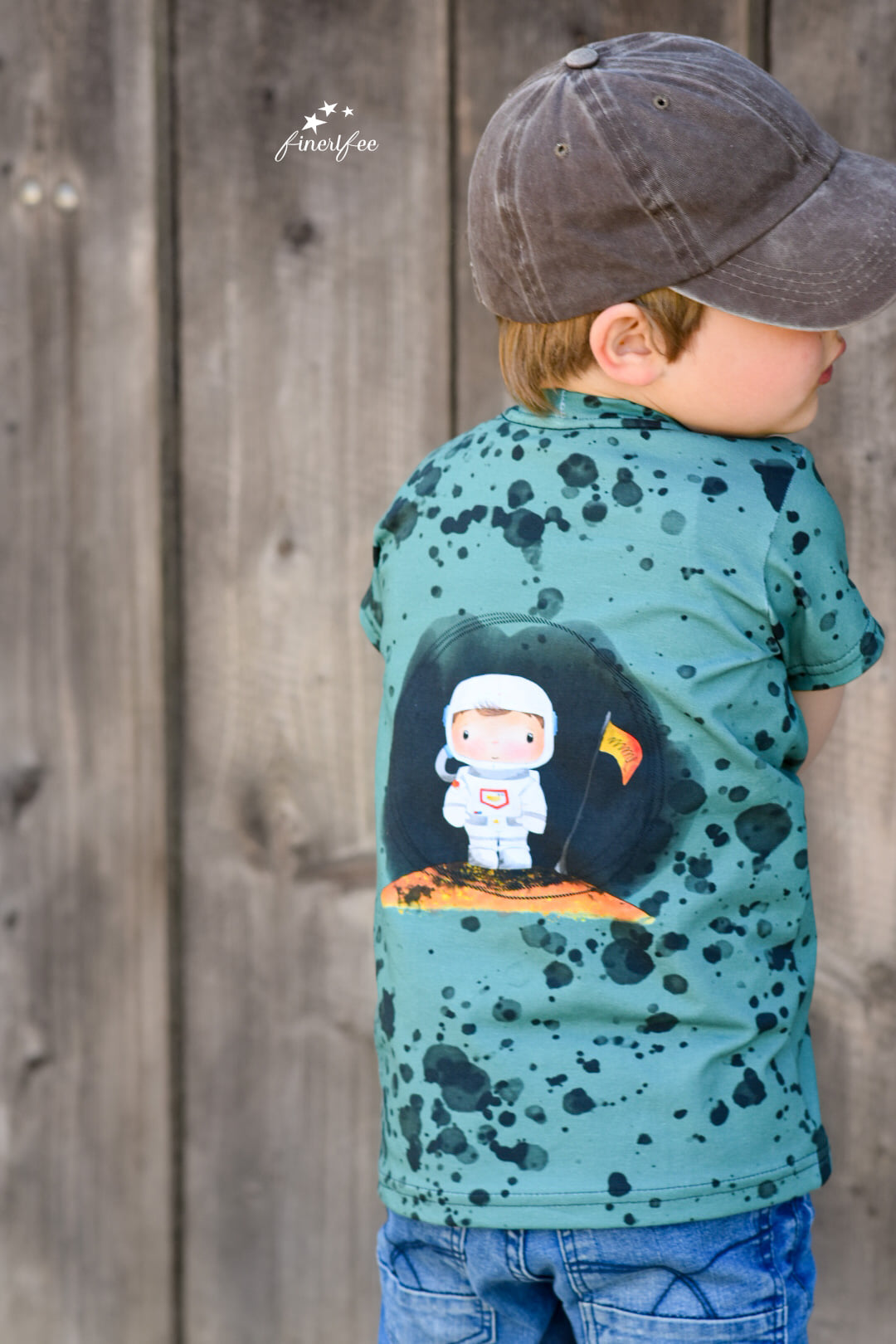 Jersey-Stoff Weltraum Astronaut Rakete "First Step #dark sage" (1Panel/ ca.0,65 m)