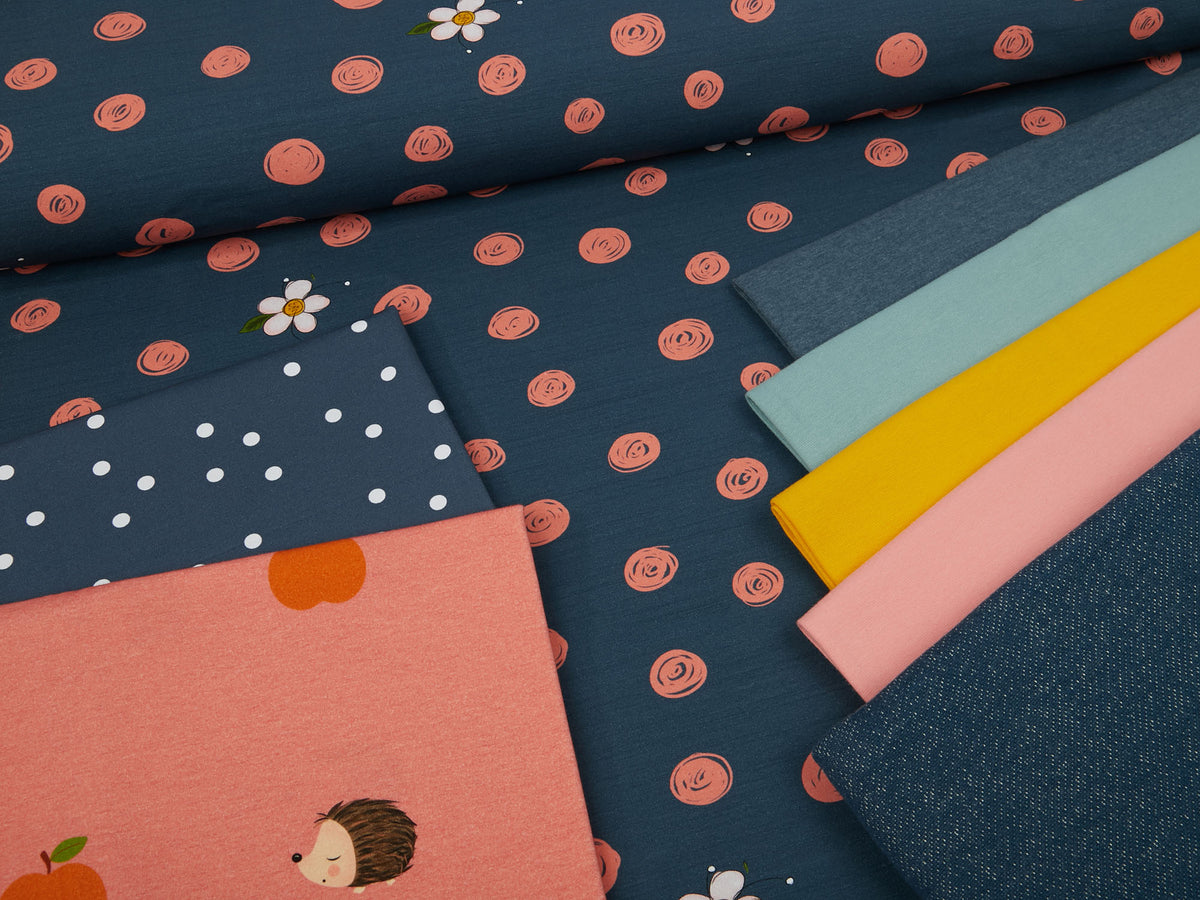 Jersey-Stoff "flower power #jeans-rose" (0,5m)