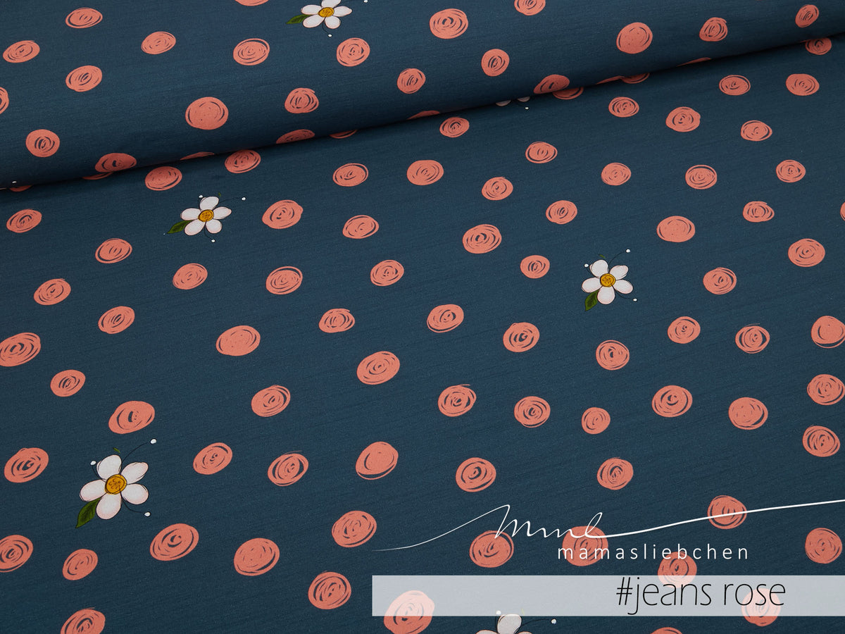 Jersey-Stoff "flower power #jeans-rose" (0,5m)