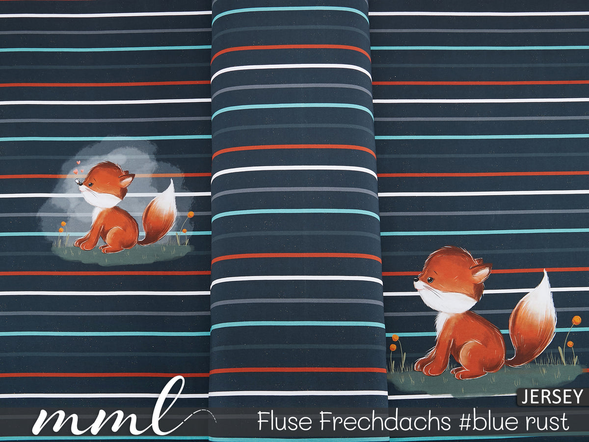 Jersey-Stoff "Fluse Frechdachs #blue rust" (1Panel/ ca.0,75m)