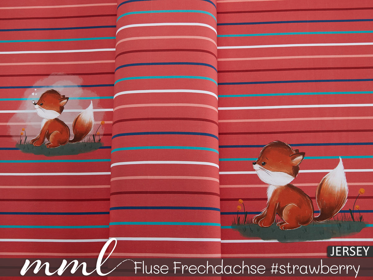 Jersey-Stoff "Fluse Frechdachs #strawberry" (1Panel/ ca.0,75m)