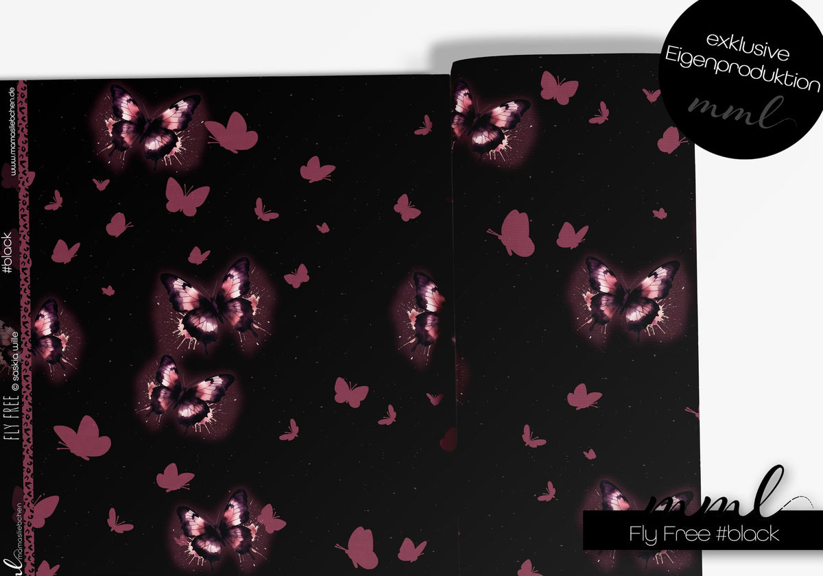 Jersey-Stoff "Fly free #black" (0,25m)