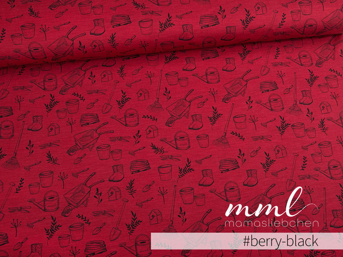 Jersey-Stoff "Gartenliebe #berry-black" (0,25m)