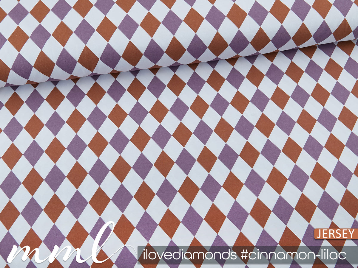 Jersey-Stoff "ilovediamonds #cinnamon-lilac"(0,5 Meter)
