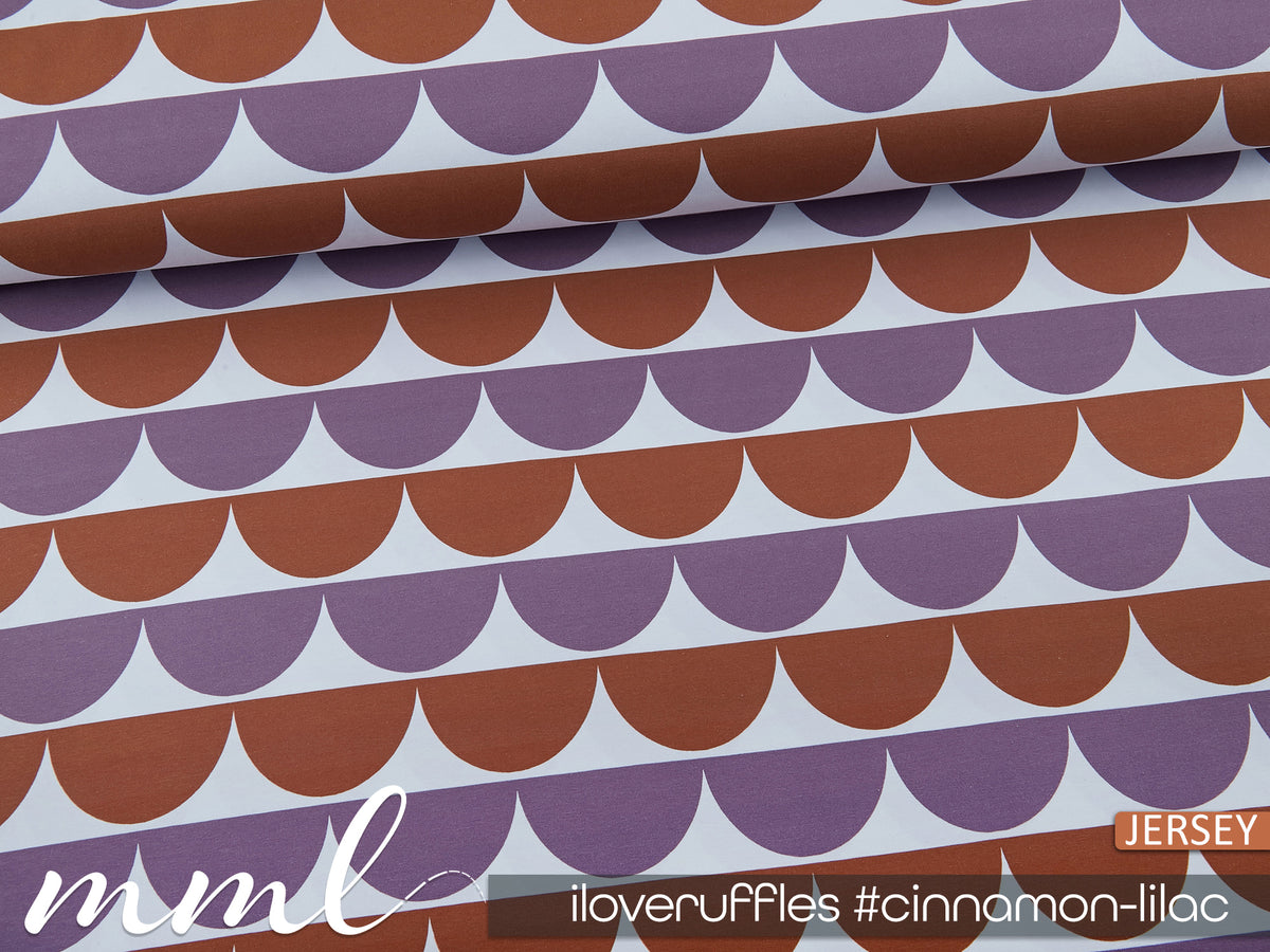 Jersey-Stoff "iloveruffles #cinnamom-lilac"(0,25 Meter)