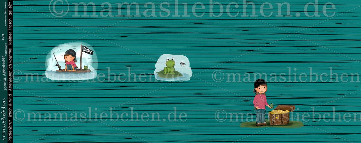 Jersey-Stoff "Jonnas Abenteuer #teal" (1Panel/ ca.0,65m)