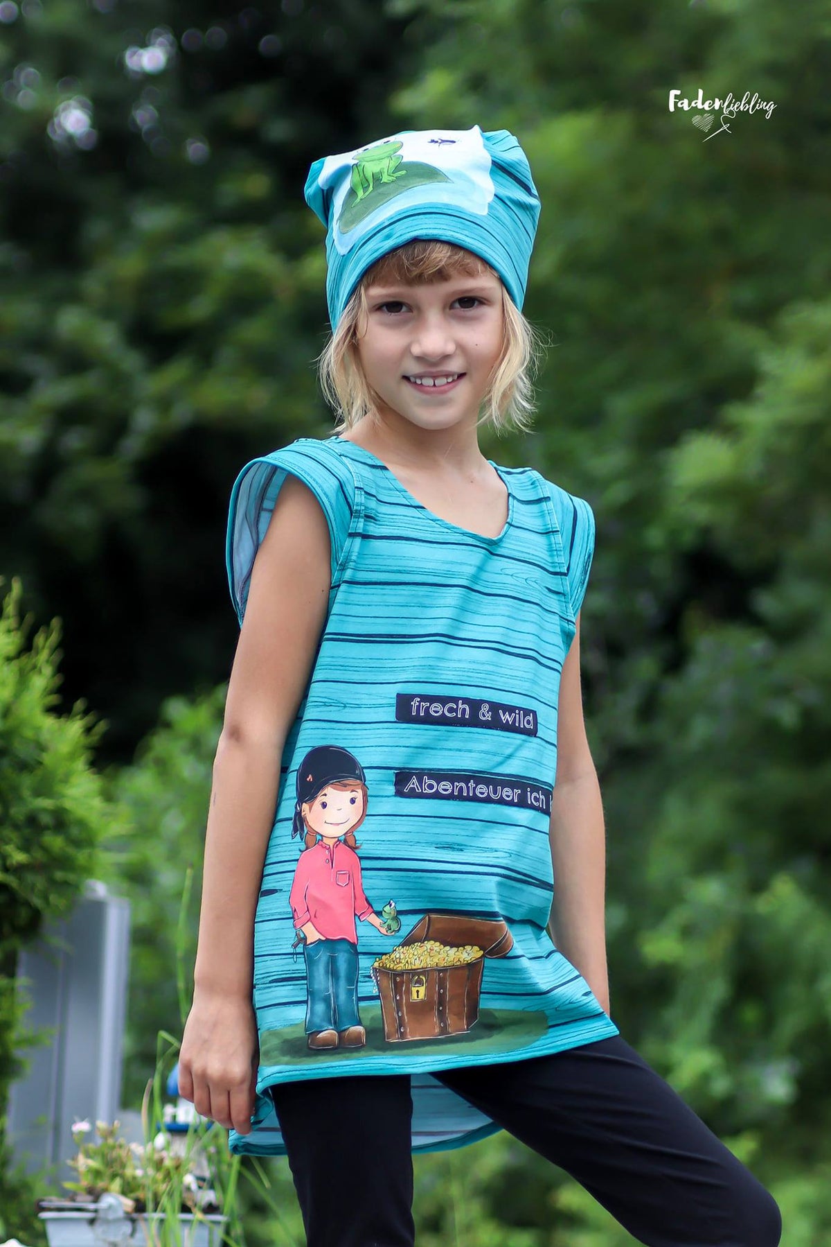 Jersey-Stoff "Jonnas Abenteuer #teal" (1Panel/ ca.0,65m)