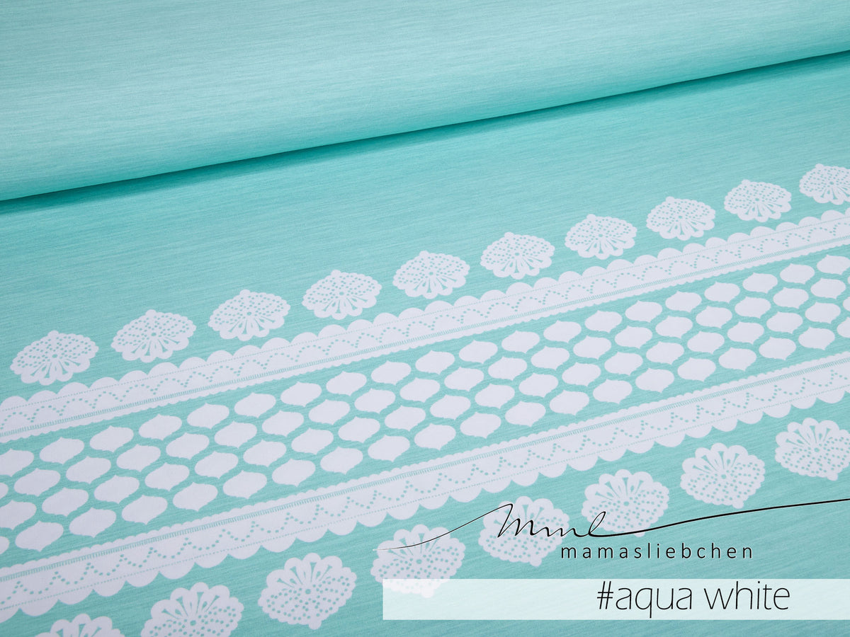 Jersey-Stoff "lacing #aqua-white" (1 Panel, ca. 0,8m)