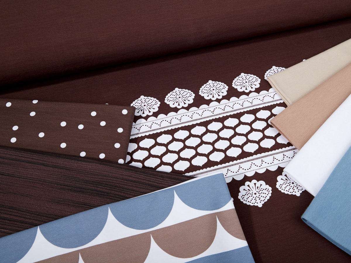 Jersey-Stoff "lacing #brown-white" (1 Panel, ca. 0,8m)