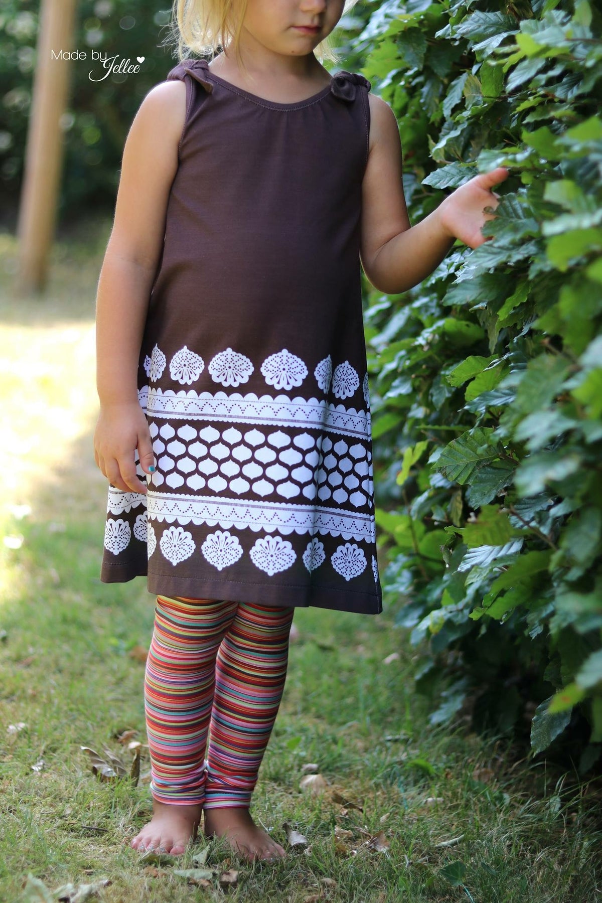 Jersey-Stoff "lacing #brown-white" (1 Panel, ca. 0,8m)