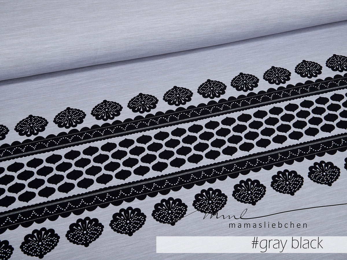 Jersey-Stoff "lacing #gray-black" (1 Panel, ca. 0,8m)