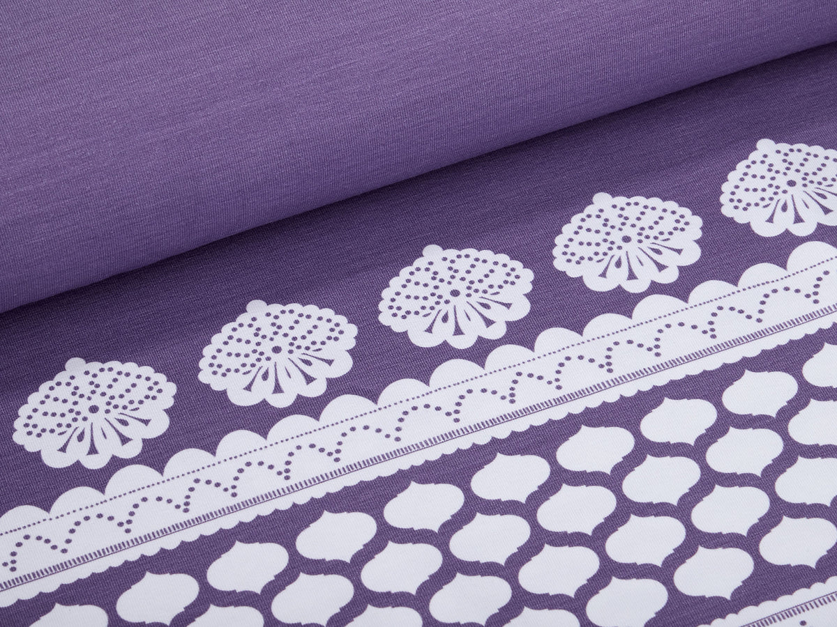 Jersey-Stoff "lacing #lilac-white" (1 Panel, ca. 0,8m)
