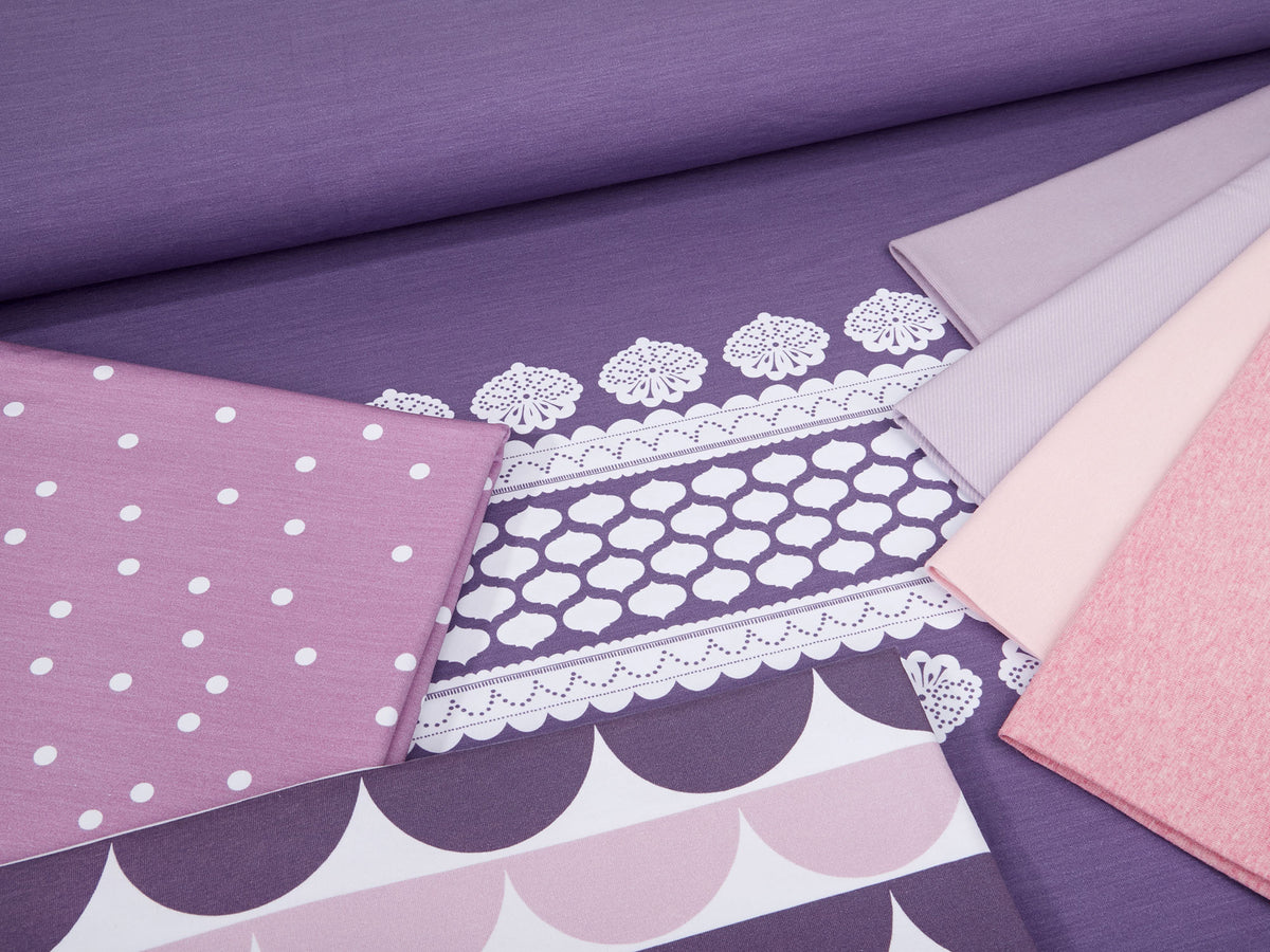 Jersey-Stoff "lacing #lilac-white" (1 Panel, ca. 0,8m)