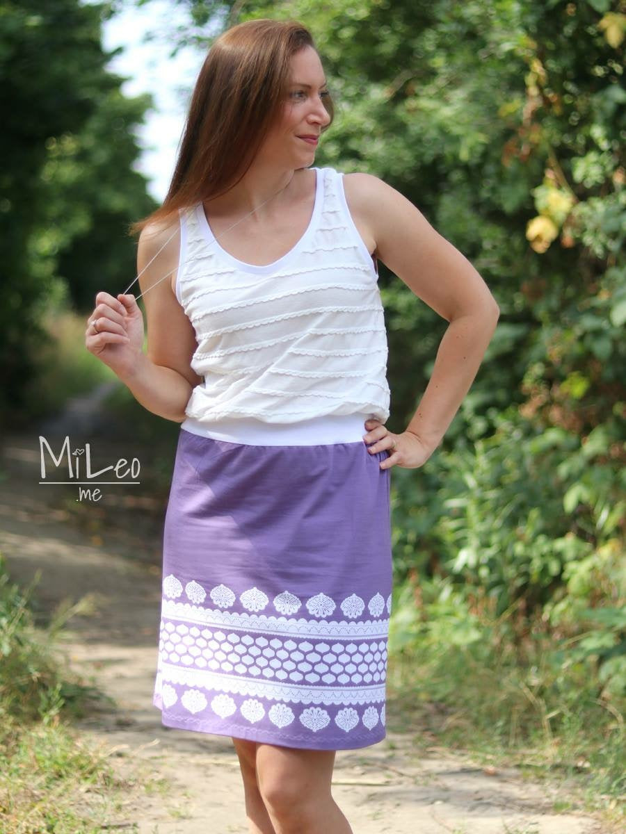 Jersey-Stoff "lacing #lilac-white" (1 Panel, ca. 0,8m)