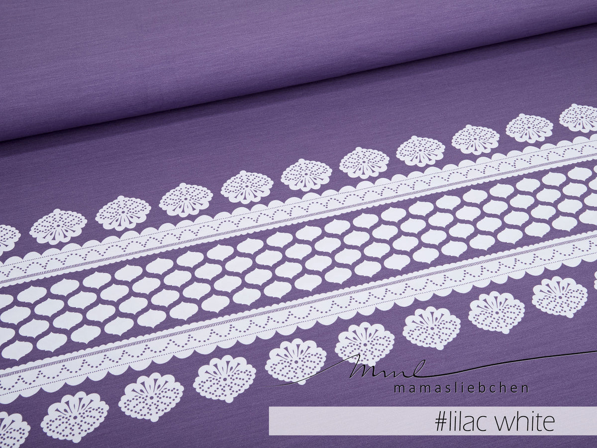 Jersey-Stoff "lacing #lilac-white" (1 Panel, ca. 0,8m)