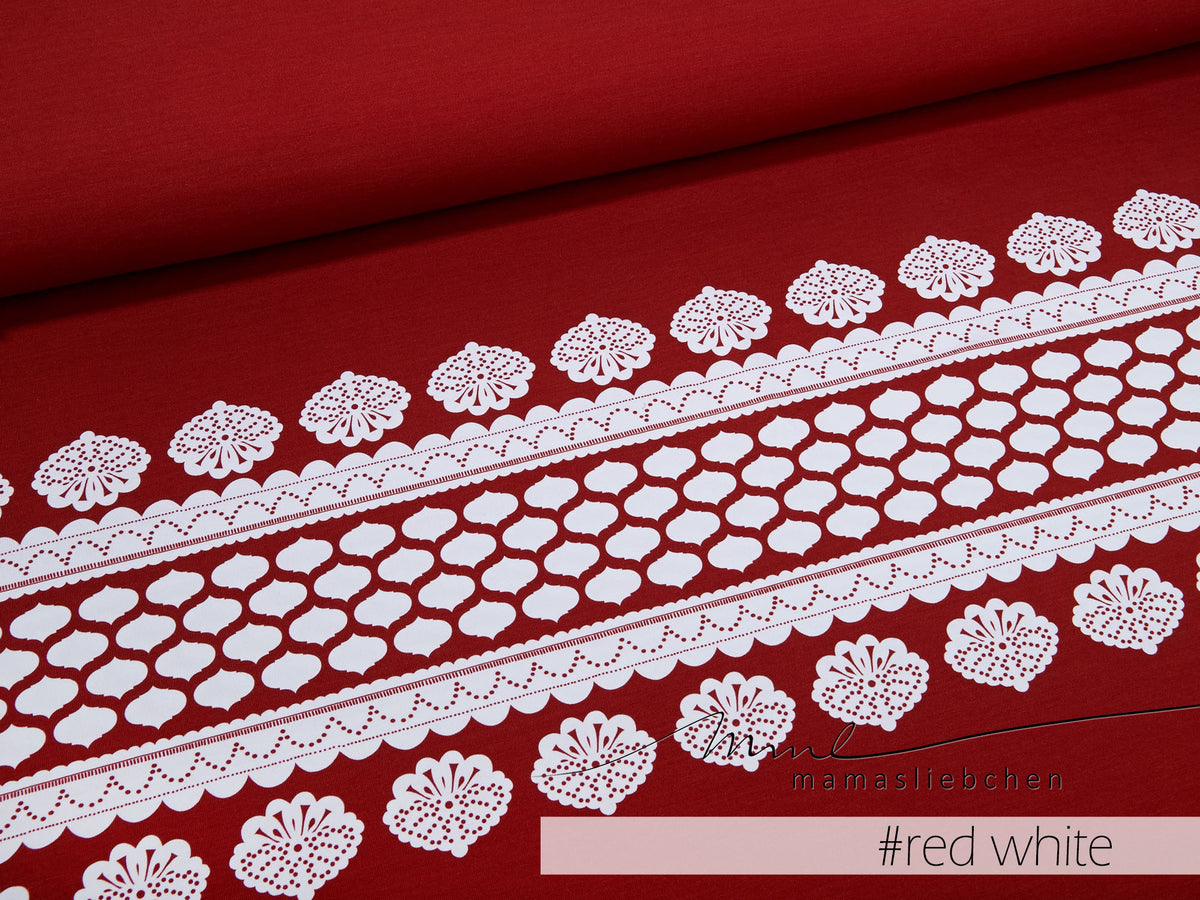 Jersey-Stoff "lacing #red-white" (1 Panel, ca. 0,8m)