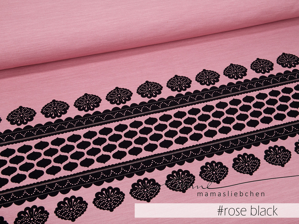 Jersey-Stoff "lacing #rose-black" (1 Panel, ca. 0,8m)