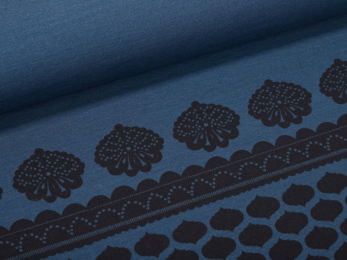 Jersey-Stoff "lacing #teal-black" (1 Panel, ca. 0,8m)