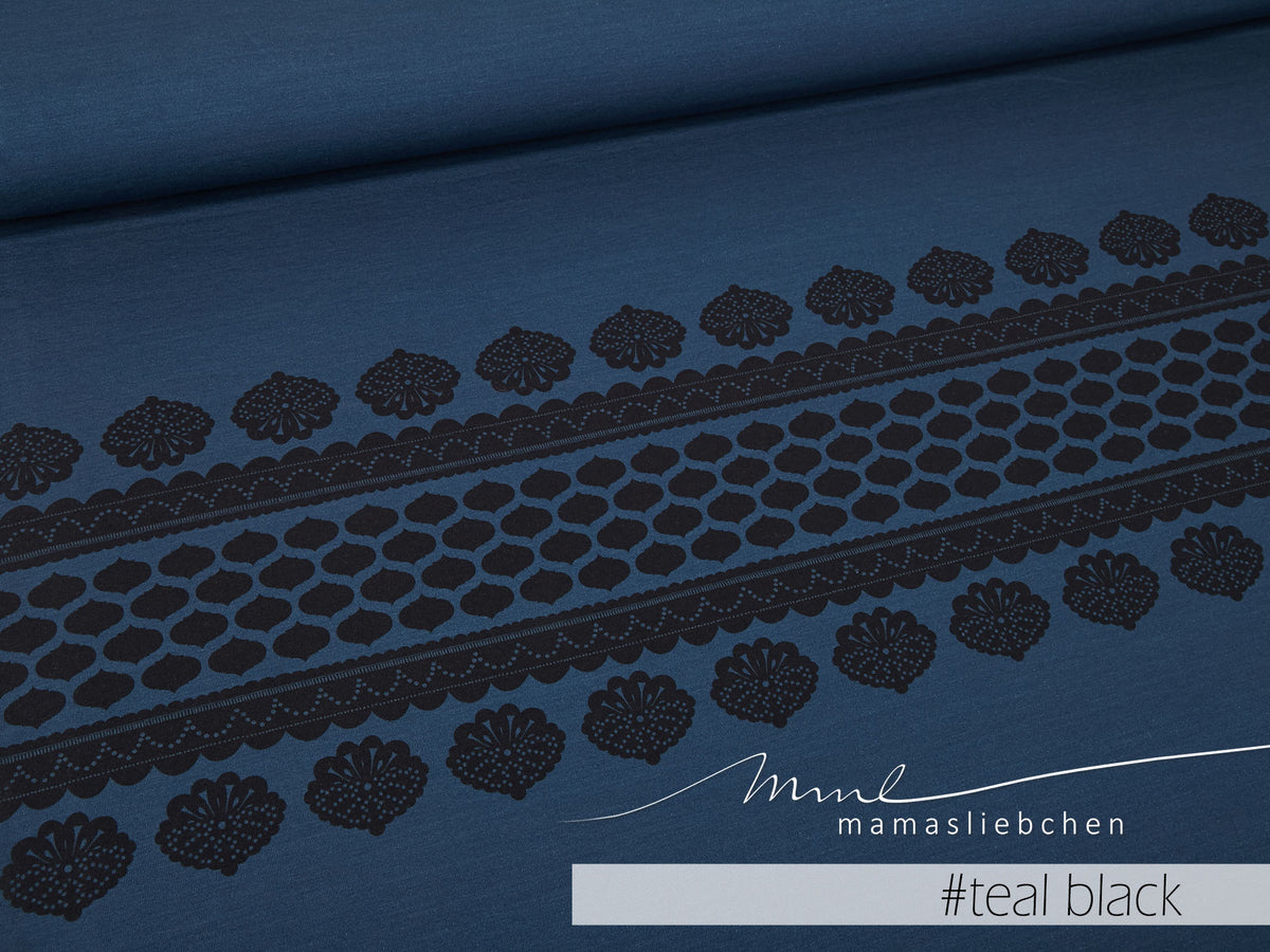 Jersey-Stoff "lacing #teal-black" (1 Panel, ca. 0,8m)