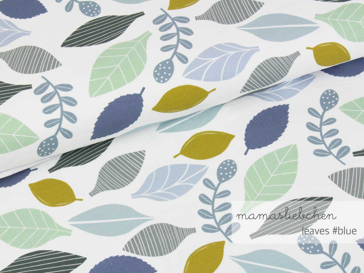 Jersey-Stoff "leaves #blue (0,25 Meter)