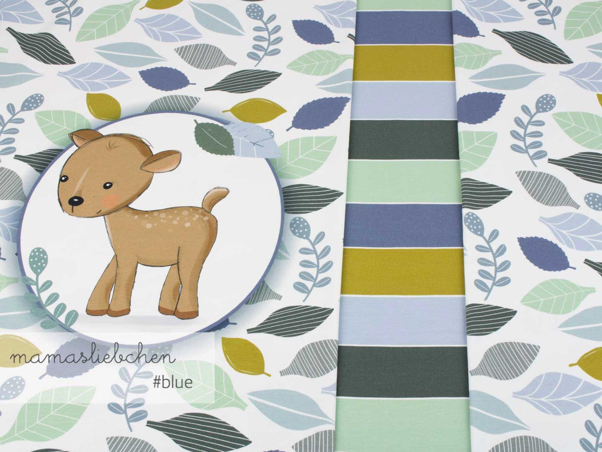 Jersey-Stoff "leaves #blue (0,25 Meter)