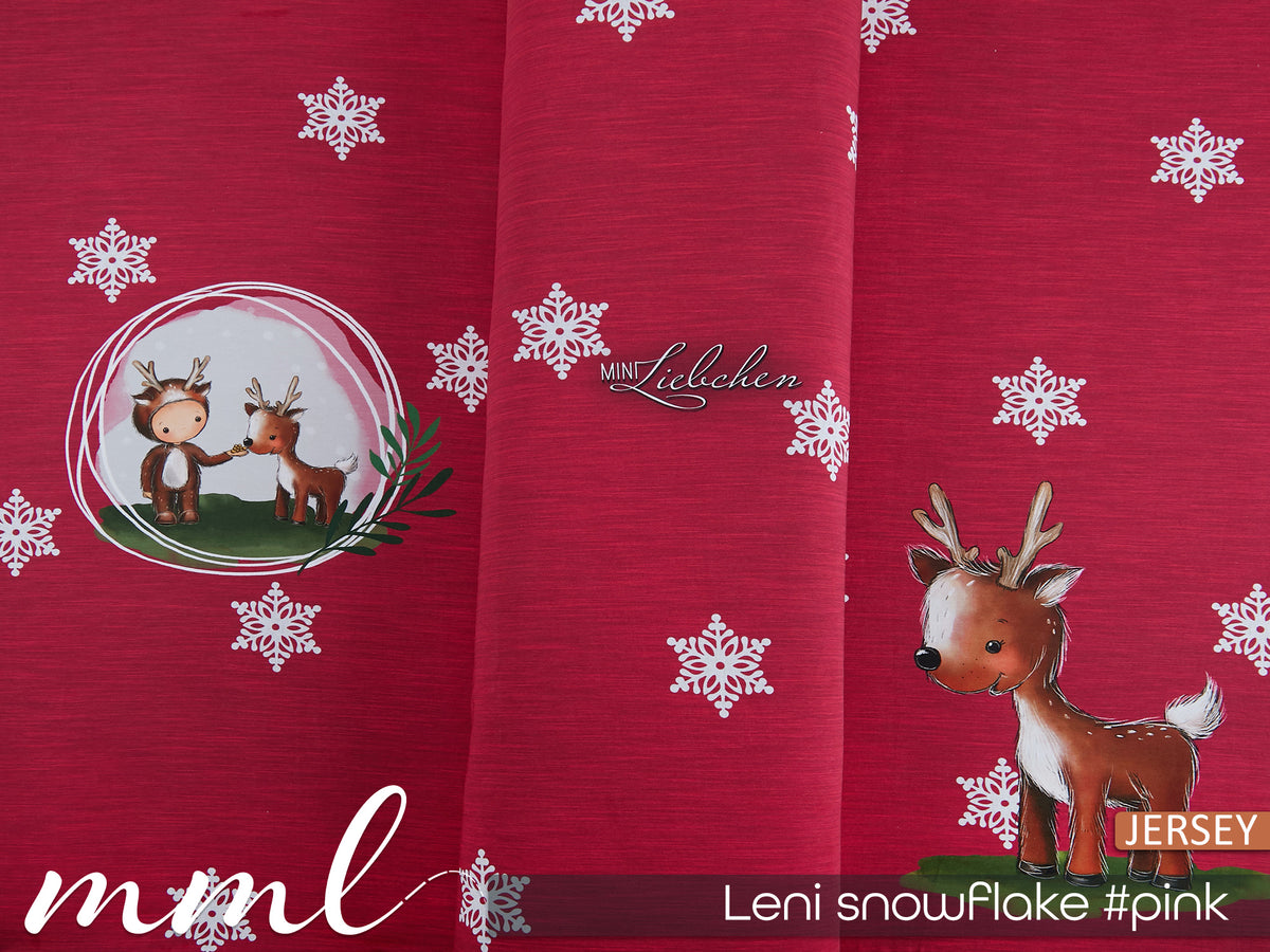 Jersey-Stoff "Leni snowflake #pink" (1Panel/ ca.0,75m)