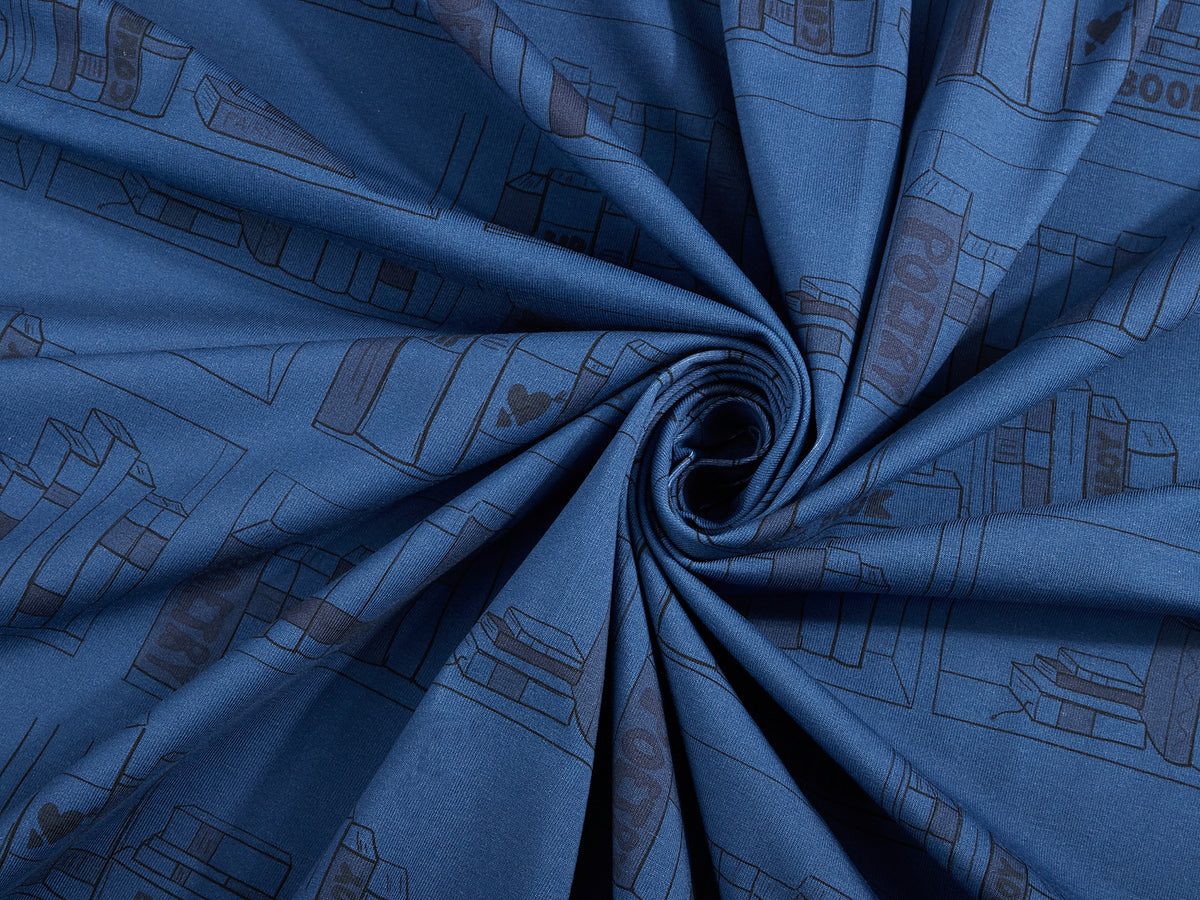 Jersey-Stoff "library #black blue" (0,5m)