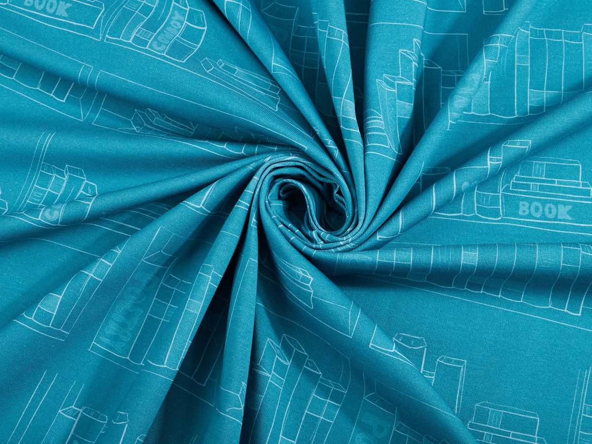 Jersey-Stoff "library #teal" (0,5m)