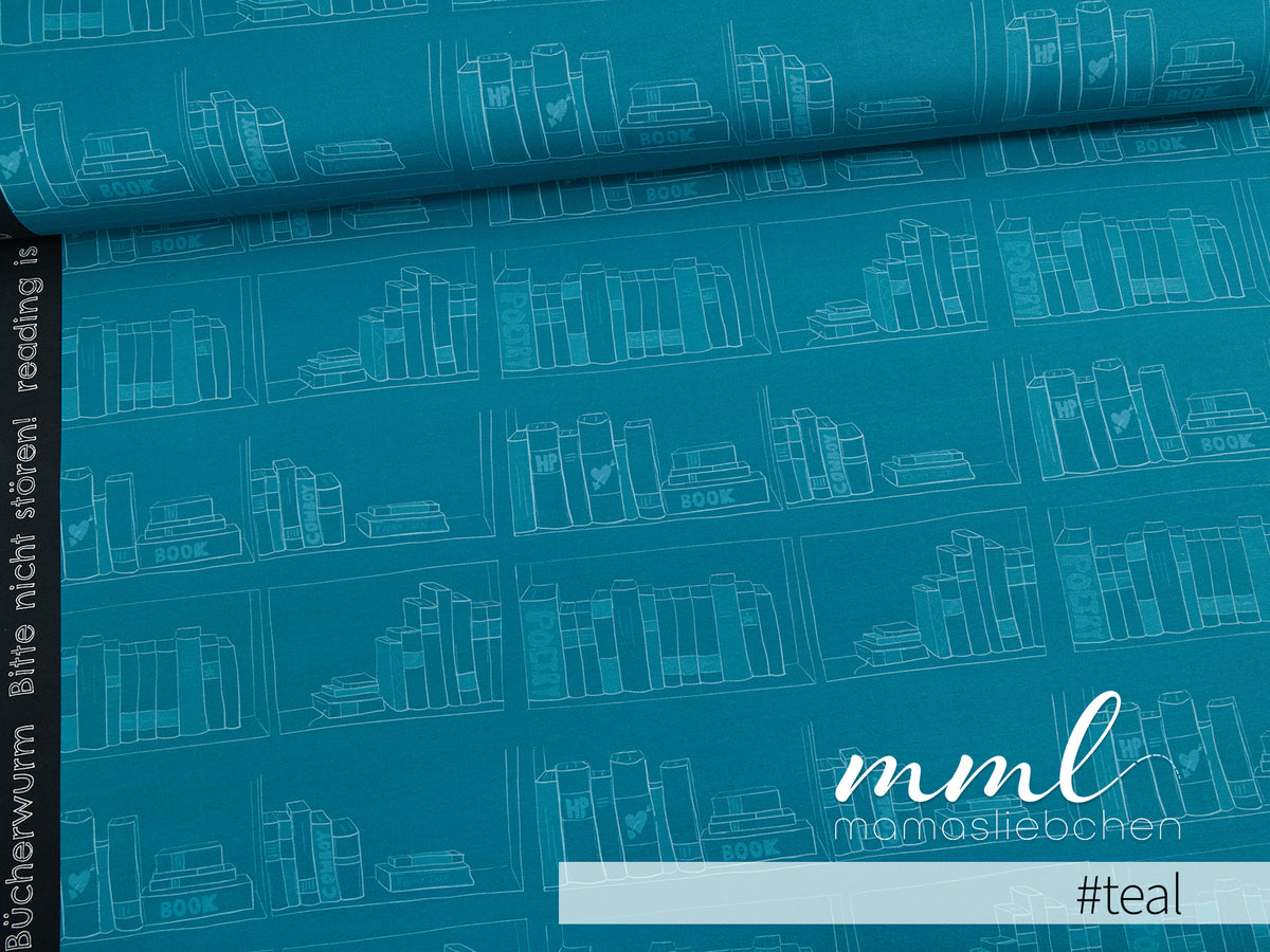 Jersey-Stoff "library #teal" (0,5m)