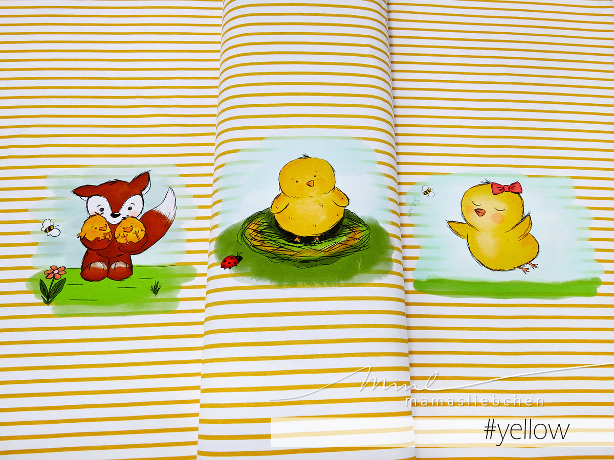 Jersey-Stoff "lieblingsküken #yellow" (1 Panel, ca 0,65m)
