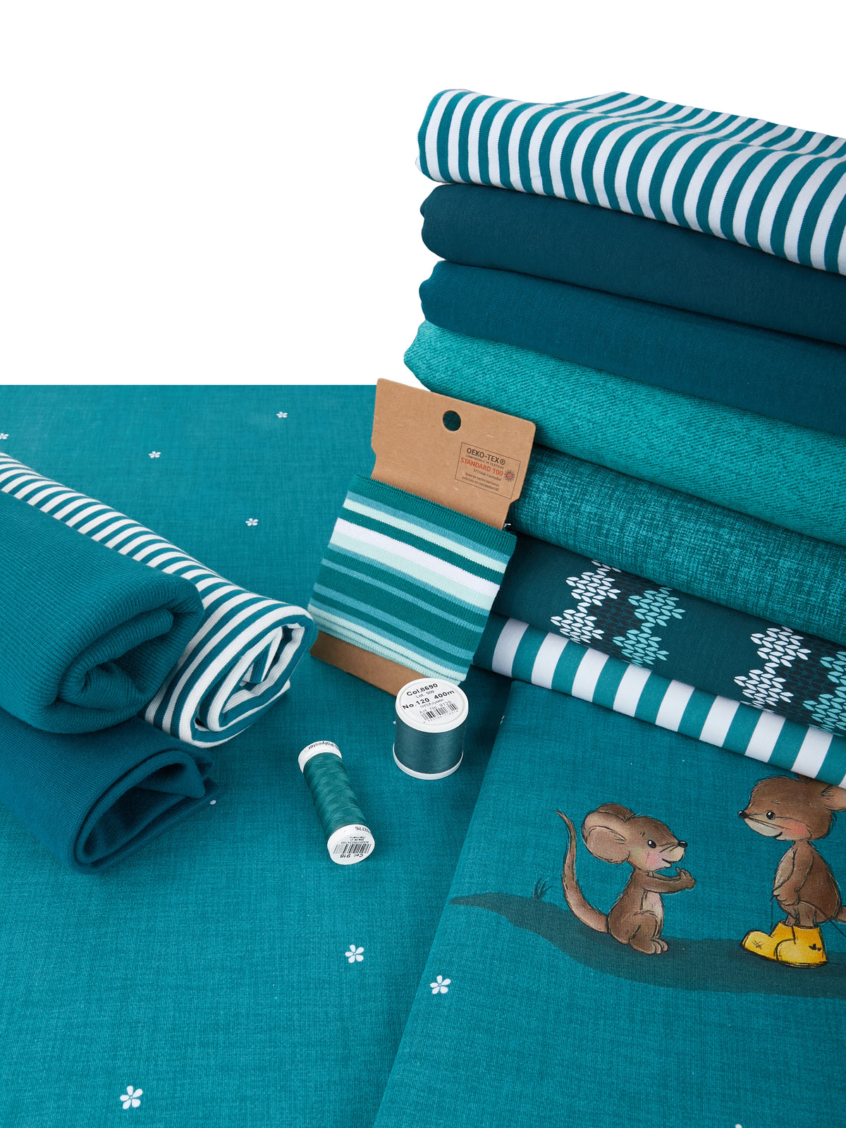 Jersey-Stoff "Linen flowers #teal" (0,25m)