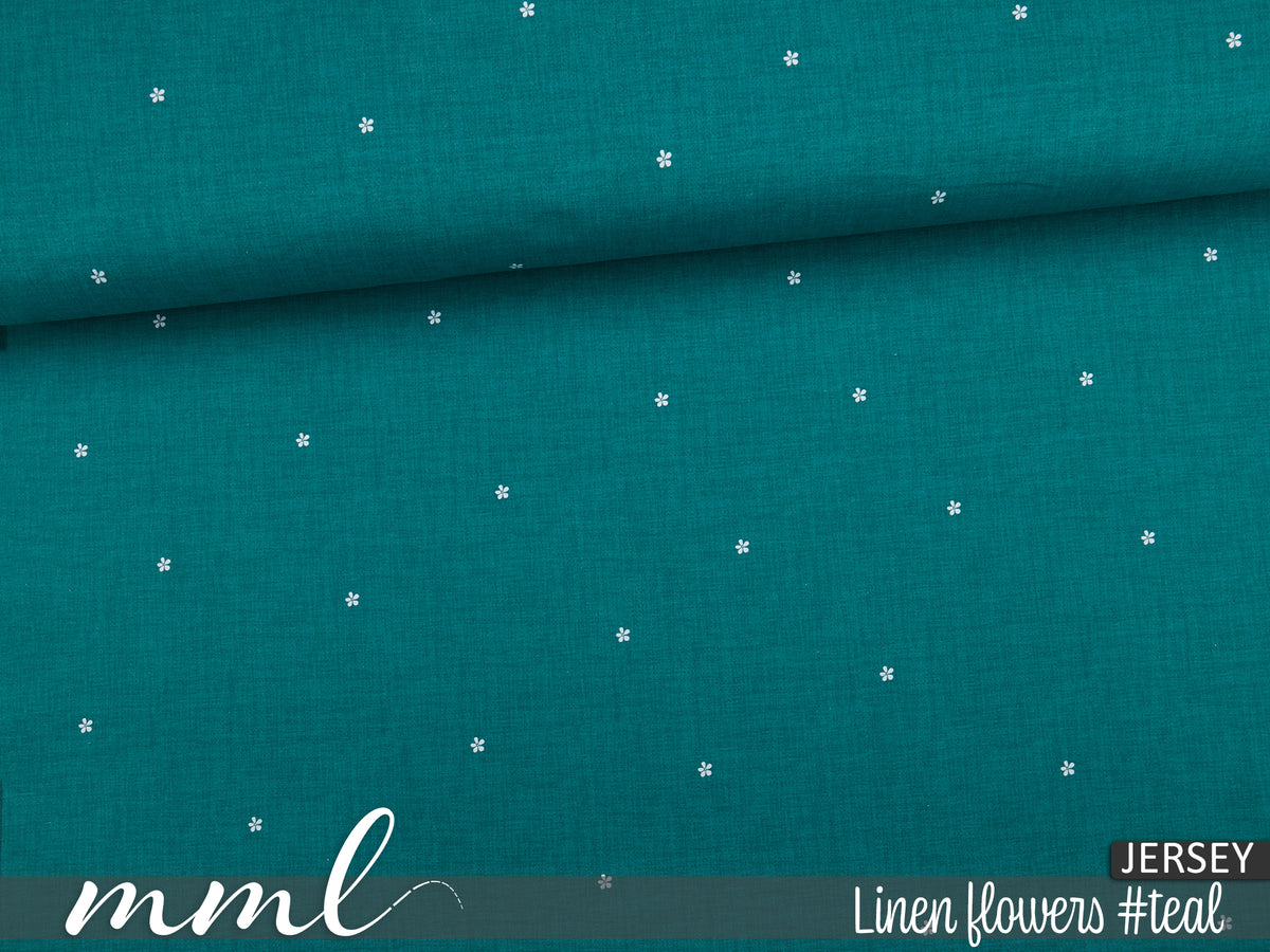 Jersey-Stoff "Linen flowers #teal" (0,25m)