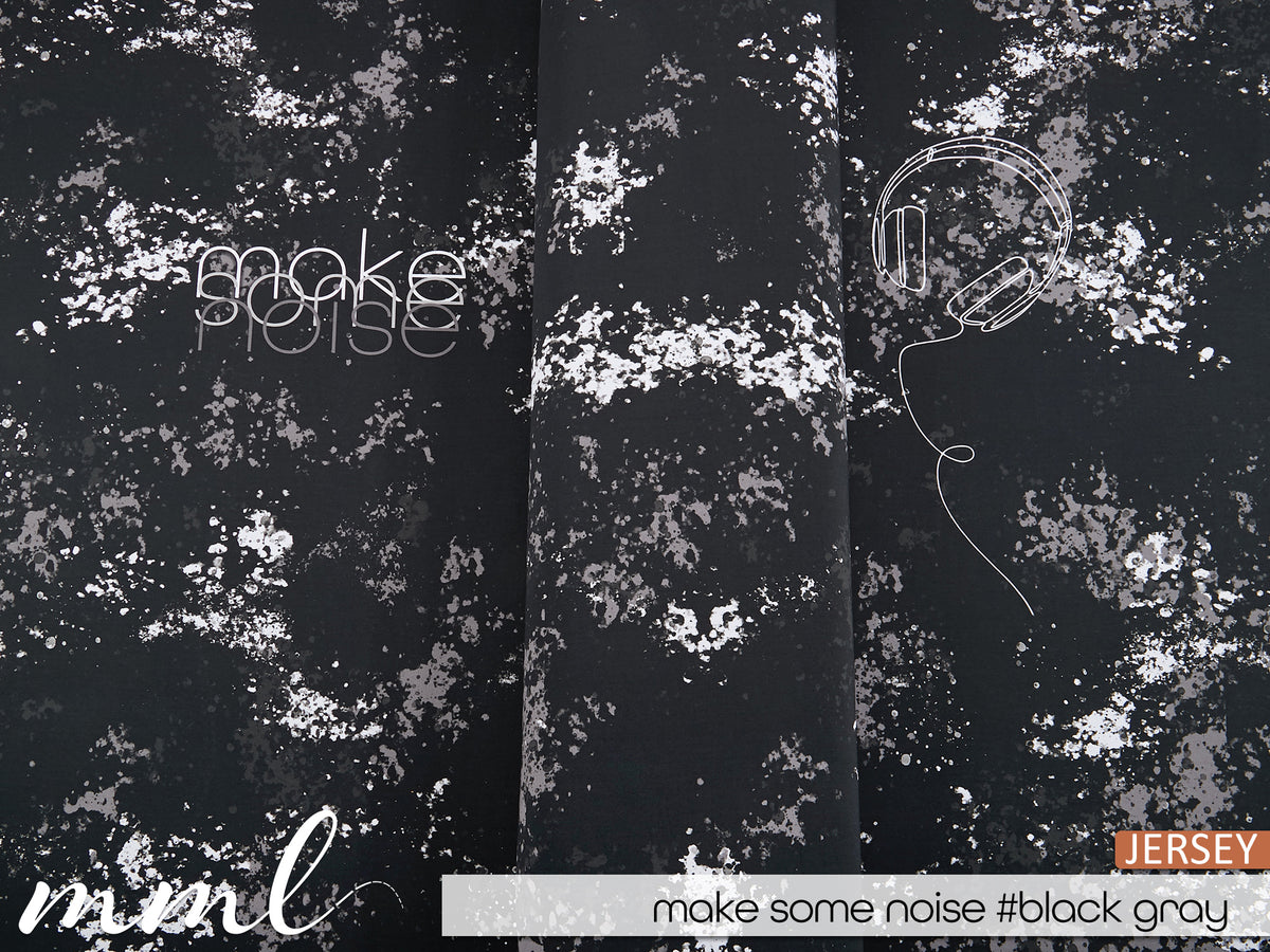 Jersey-Stoff "make some noise #black gray" (1 Panel, ca. 1,00m)