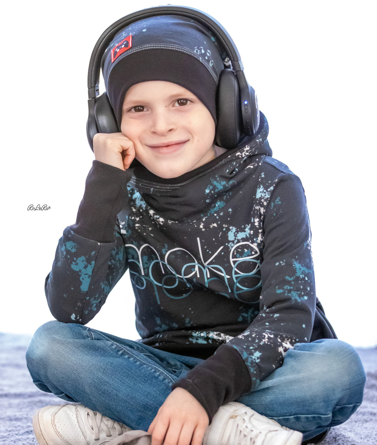 Jersey-Stoff "make some noise #black mint" (1 Panel, ca. 1,00m)