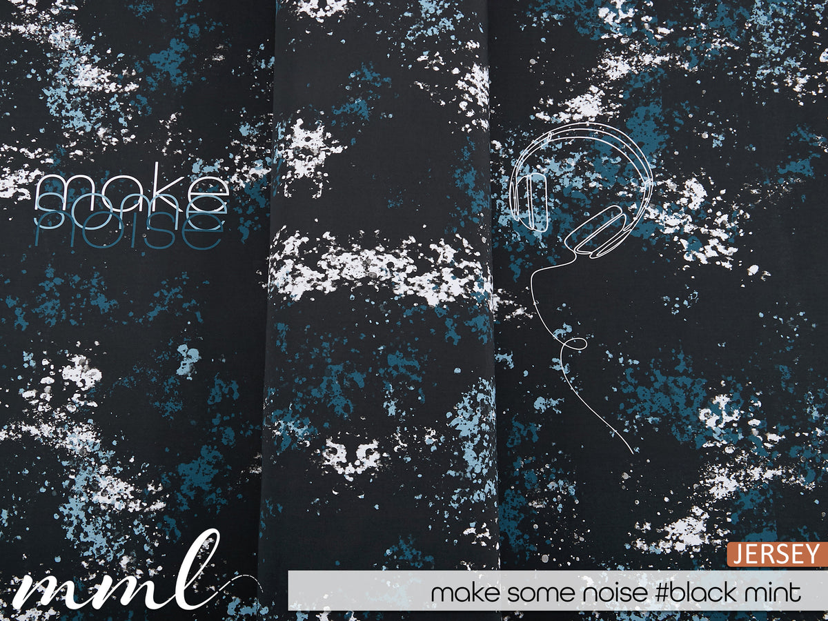Jersey-Stoff "make some noise #black mint" (1 Panel, ca. 1,00m)