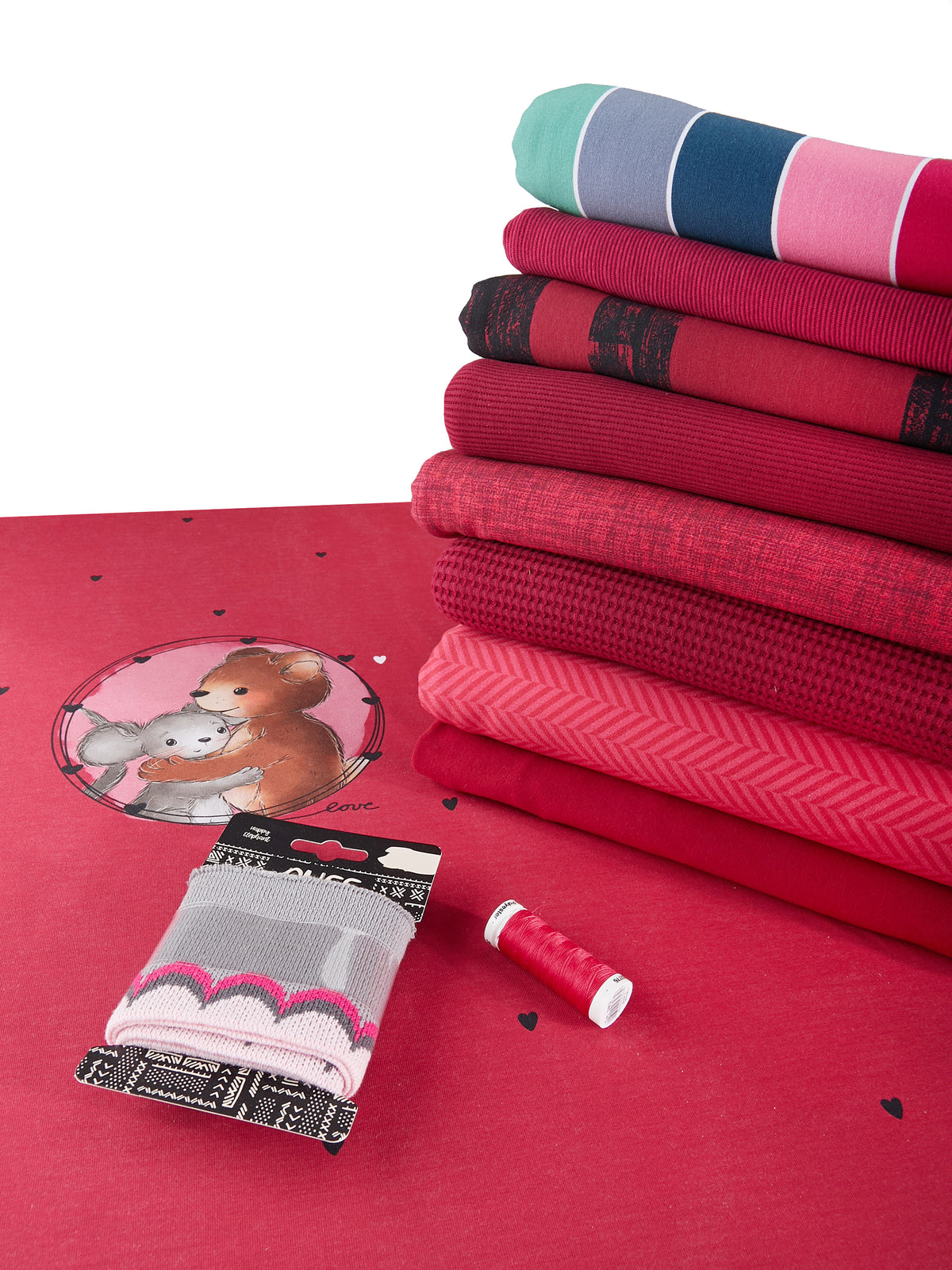 Jersey-Stoff "Maus & Bär #berry" (1Panel/ ca.0,65 m)