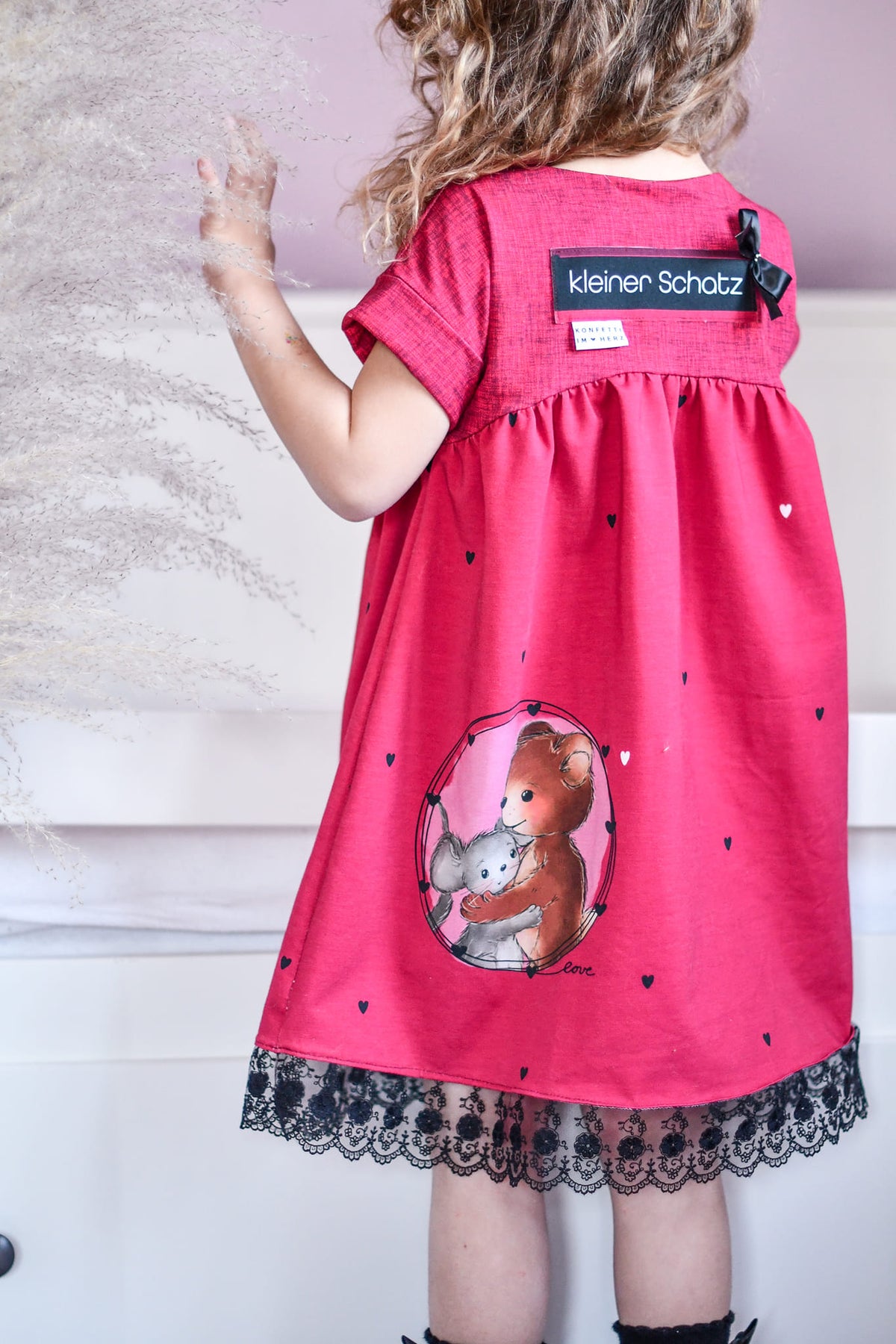 Jersey-Stoff "Maus & Bär #berry" (1Panel/ ca.0,65 m)
