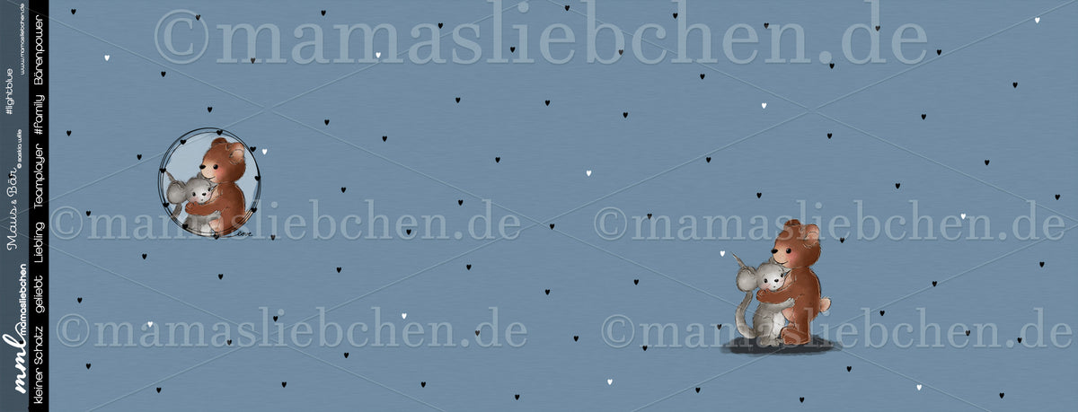 Jersey-Stoff "Maus & Bär #lightblue" (1Panel/ ca.0,65 m)