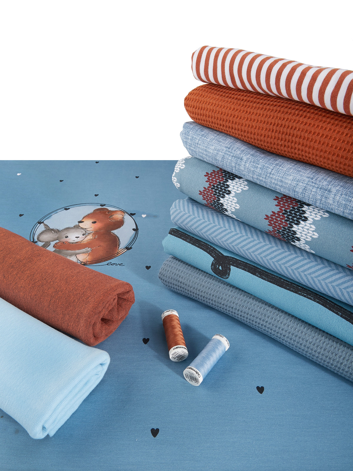 Jersey-Stoff "Maus & Bär #lightblue" (1Panel/ ca.0,65 m)