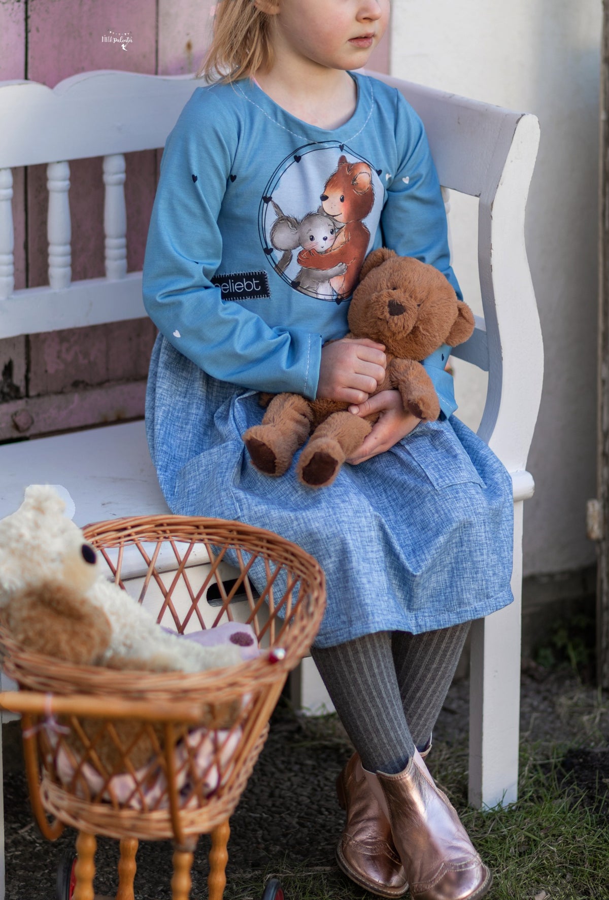 Jersey-Stoff "Maus & Bär #lightblue" (1Panel/ ca.0,65 m)