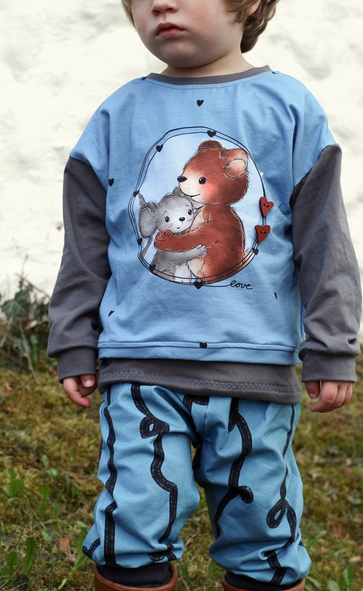 Jersey-Stoff "Maus & Bär #lightblue" (1Panel/ ca.0,65 m)