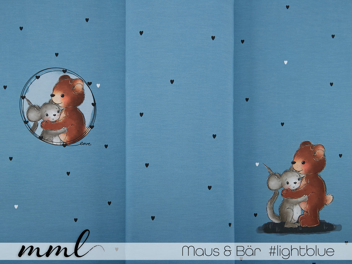 Jersey-Stoff "Maus & Bär #lightblue" (1Panel/ ca.0,65 m)