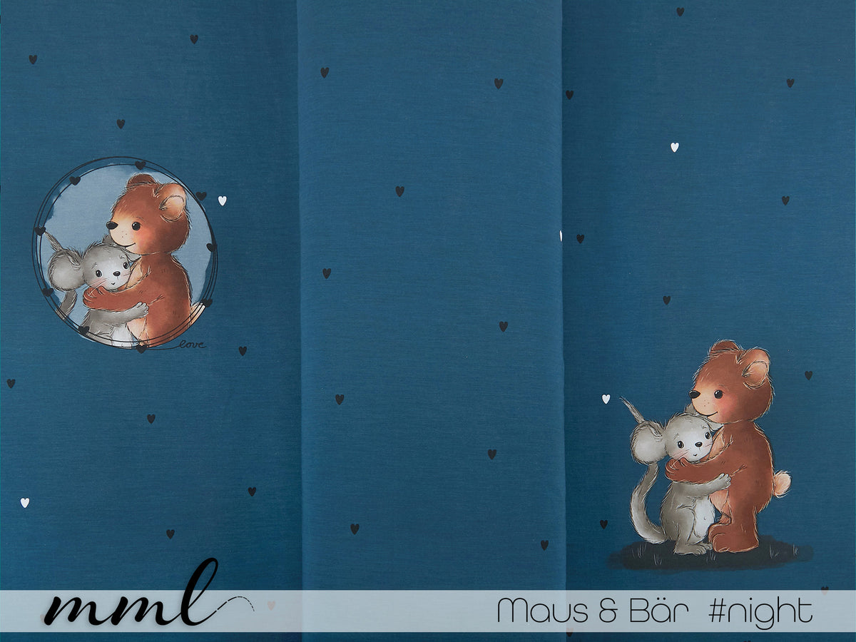 Jersey-Stoff "Maus & Bär #night" (1Panel/ ca.0,65 m)