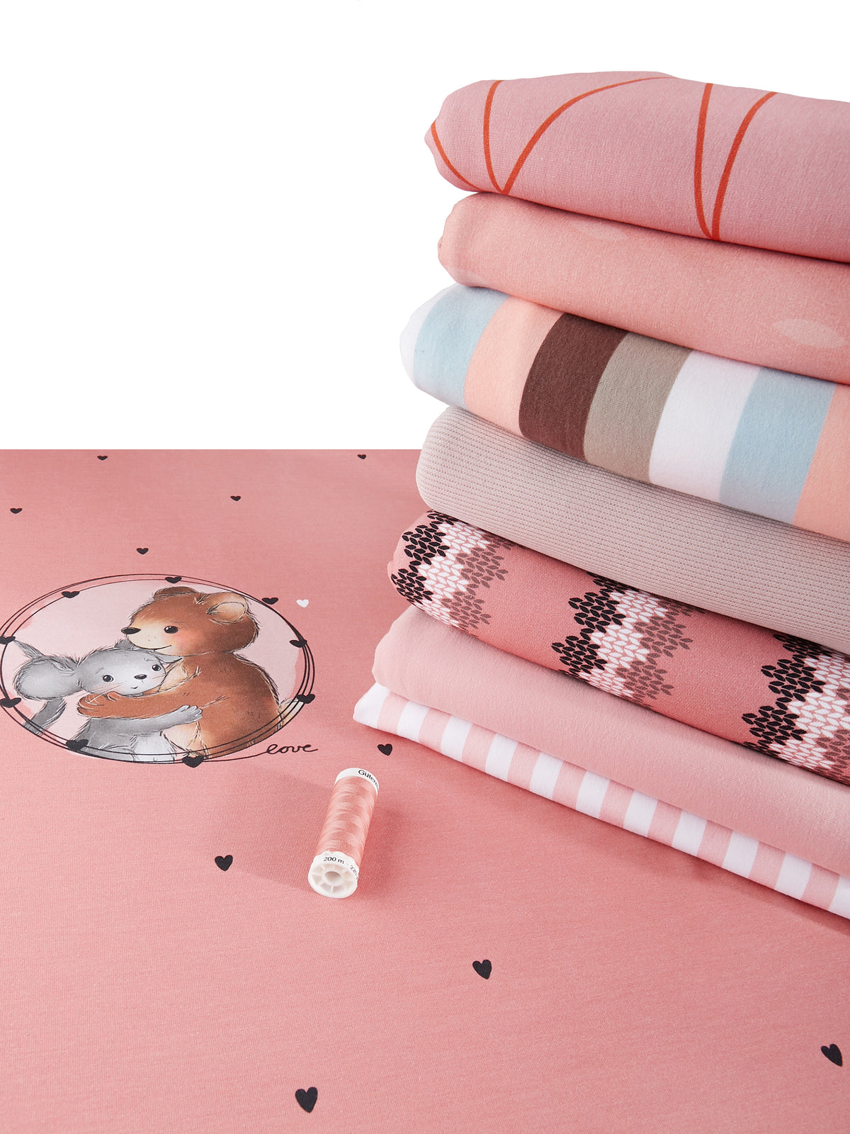 Jersey-Stoff "Maus & Bär #oldrose" (1Panel/ ca.0,65 m)