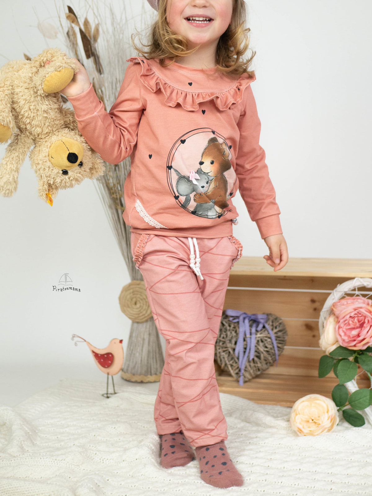 Jersey-Stoff "Maus & Bär #oldrose" (1Panel/ ca.0,65 m)